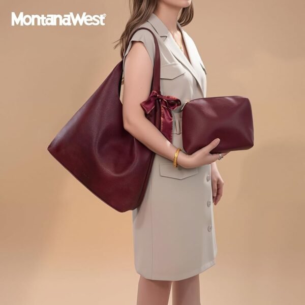Montana West Hobo Bag Purses and Handbags for Women Top Handle Handbags with Pockets Zipper A-burgundy Large