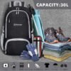 ZOMAKE Packable Lightweight Backpack 30L Light Foldable Travel Backpack Water Resistant Folding Compact Daypack Black